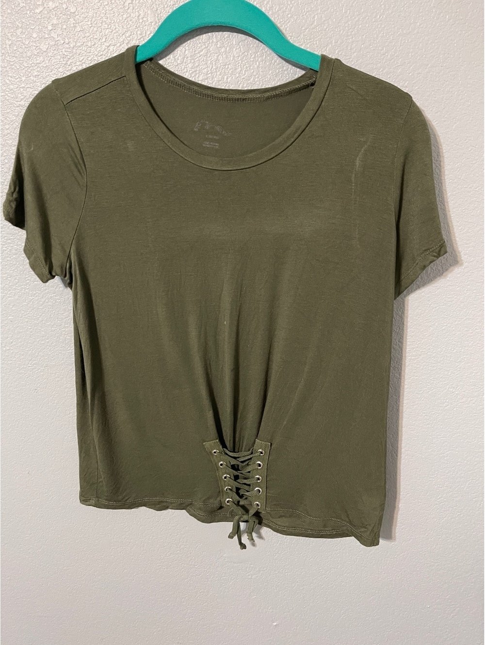Art Class Girls 10-12 Olive Green Lace Up T Shirt Top Grunge Tween Large 10-12